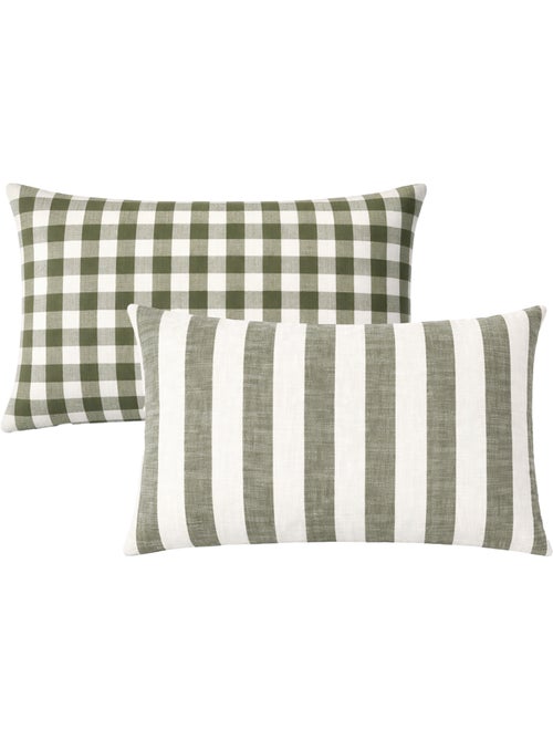 Housse de coussin recto-verso 100% coton rayures et vichy LOURMARIN - Kiabi Housse de coussin recto-verso 100% coton rayures et vichy LOURMARIN - Kiabi