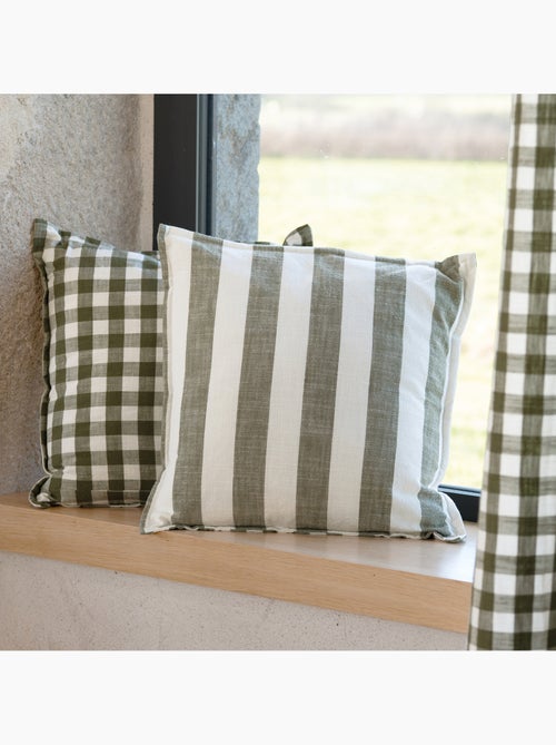 Housse de coussin recto-verso 100% coton rayures et vichy LOURMARIN - Kiabi Housse de coussin recto-verso 100% coton rayures et vichy LOURMARIN - Kiabi