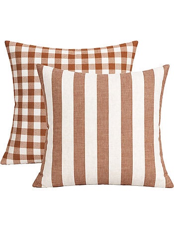Housse de coussin recto-verso 100% coton rayures et vichy LOURMARIN