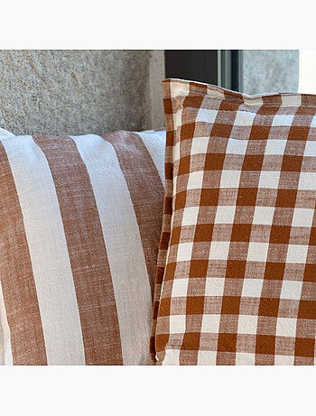 Housse de coussin recto-verso 100% coton rayures et vichy LOURMARIN