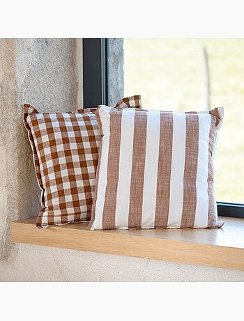 Housse de coussin recto-verso 100% coton rayures et vichy LOURMARIN