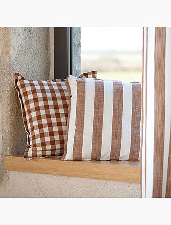 Housse de coussin recto-verso 100% coton rayures et vichy LOURMARIN