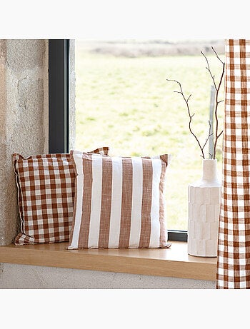 Housse de coussin recto-verso 100% coton rayures et vichy LOURMARIN