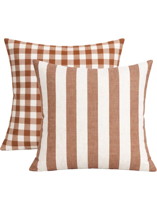 Housse de coussin recto-verso 100% coton rayures et vichy LOURMARIN - Kiabi Housse de coussin recto-verso 100% coton rayures et vichy LOURMARIN - Kiabi