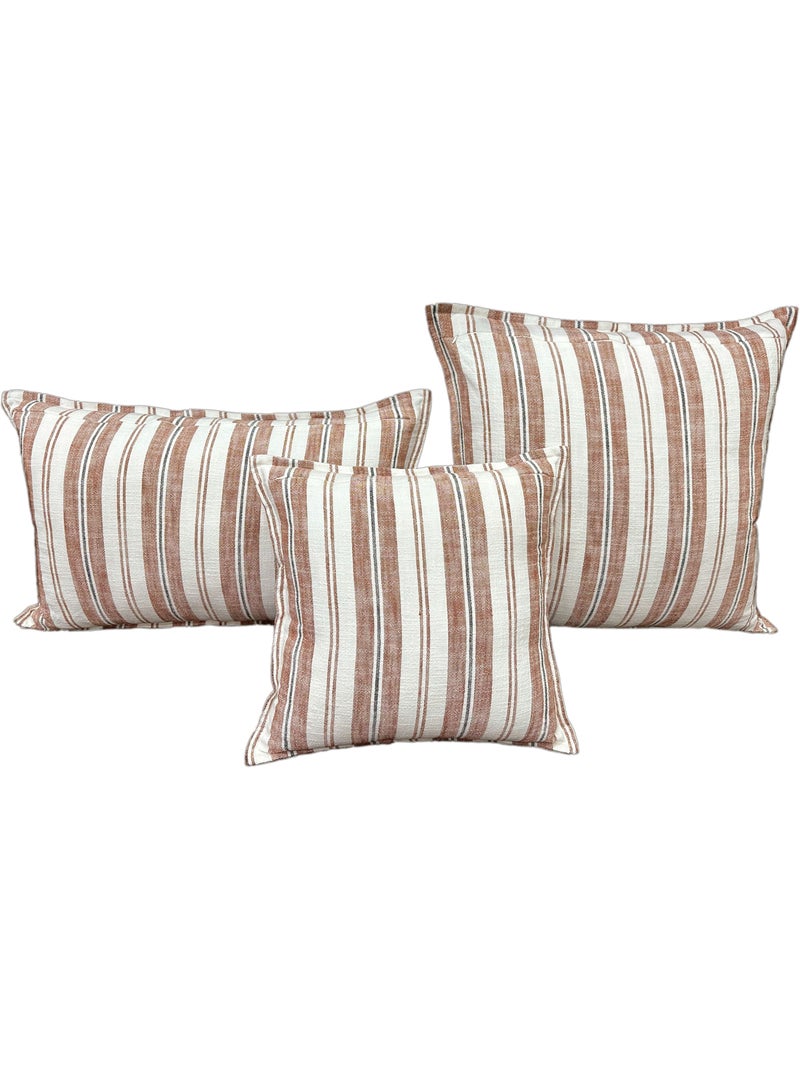 Housse de coussin  recto-verso 100% coton rayures tapissier LOURMARIN Beige - Kiabi