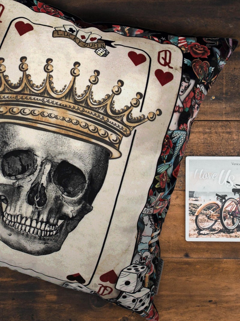 Housse de coussin TÊTE DE MORT Dame de coeur Multicolore - Kiabi