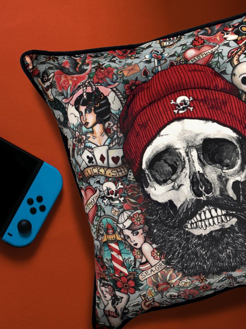 Housse de coussin TÊTE DE MORT Pirate Hipster Multicolore - Kiabi
