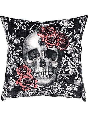 Housse de coussin TÊTE DE MORT Rose qui pique