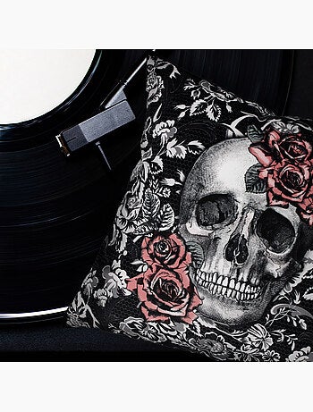 Housse de coussin TÊTE DE MORT Rose qui pique