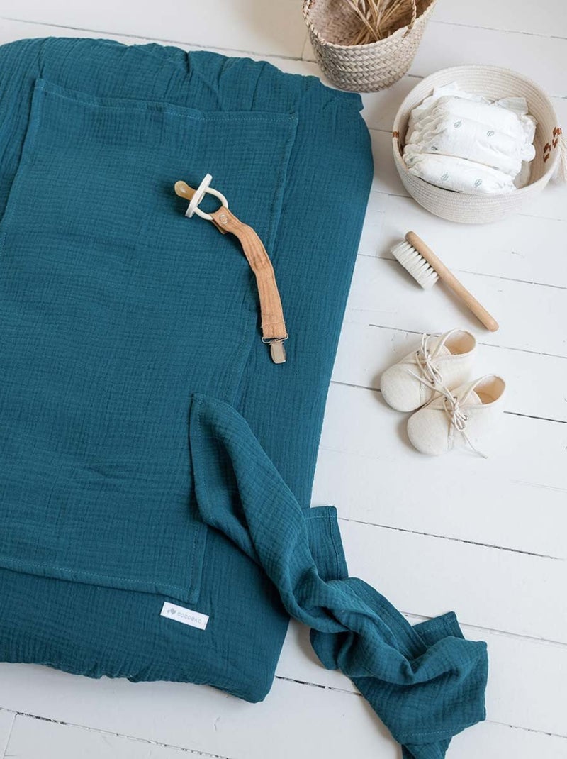 Housse de matelas à langer + 2 langes made in France Bleu canard - Kiabi