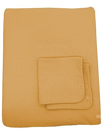 Housse de matelas à langer et langes coton moutarde -