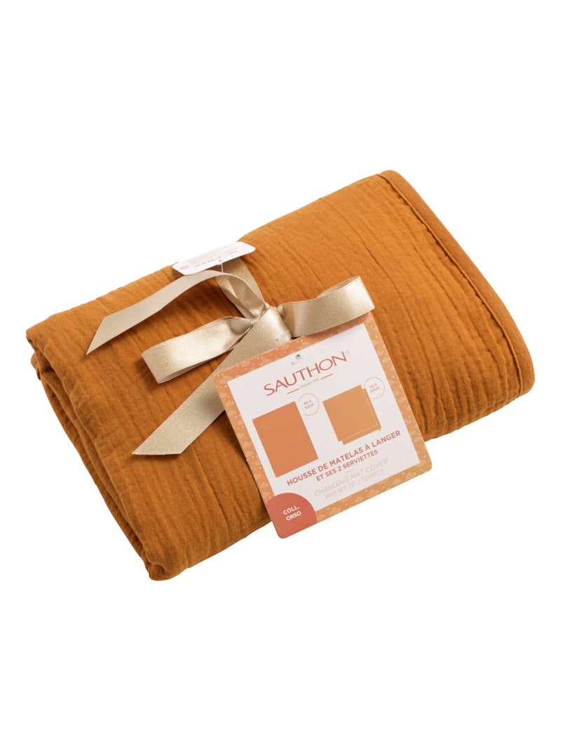 Housse de matelas à langer et linges en gaze de coton - SAUTHON Marron - Kiabi