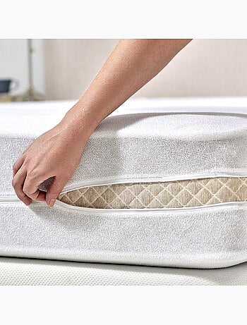 Housse de Matelas Respirante à l'Aloe Vera , Tissu Éponge Doux et Protection Intégrale