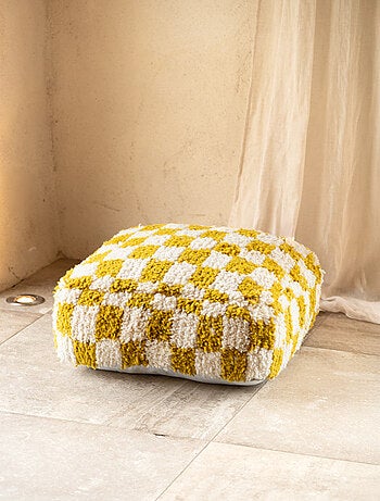 Housse de pouf damier en laine