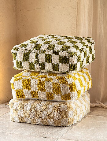 Housse de pouf damier en laine