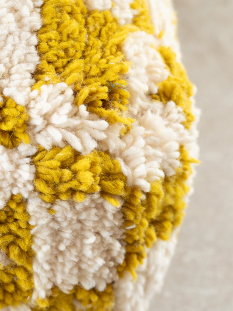 Housse de pouf damier en laine Jaune moutarde - Kiabi