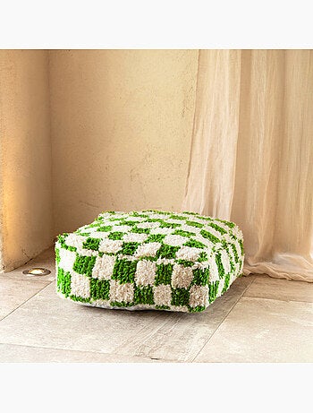 Housse de pouf damier en laine