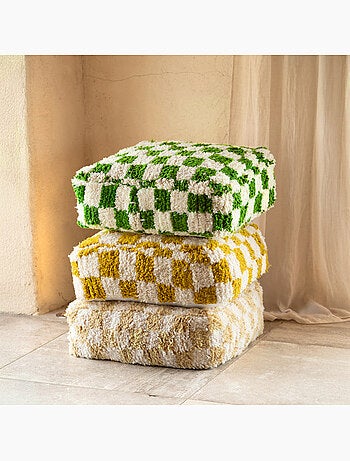 Housse de pouf damier en laine
