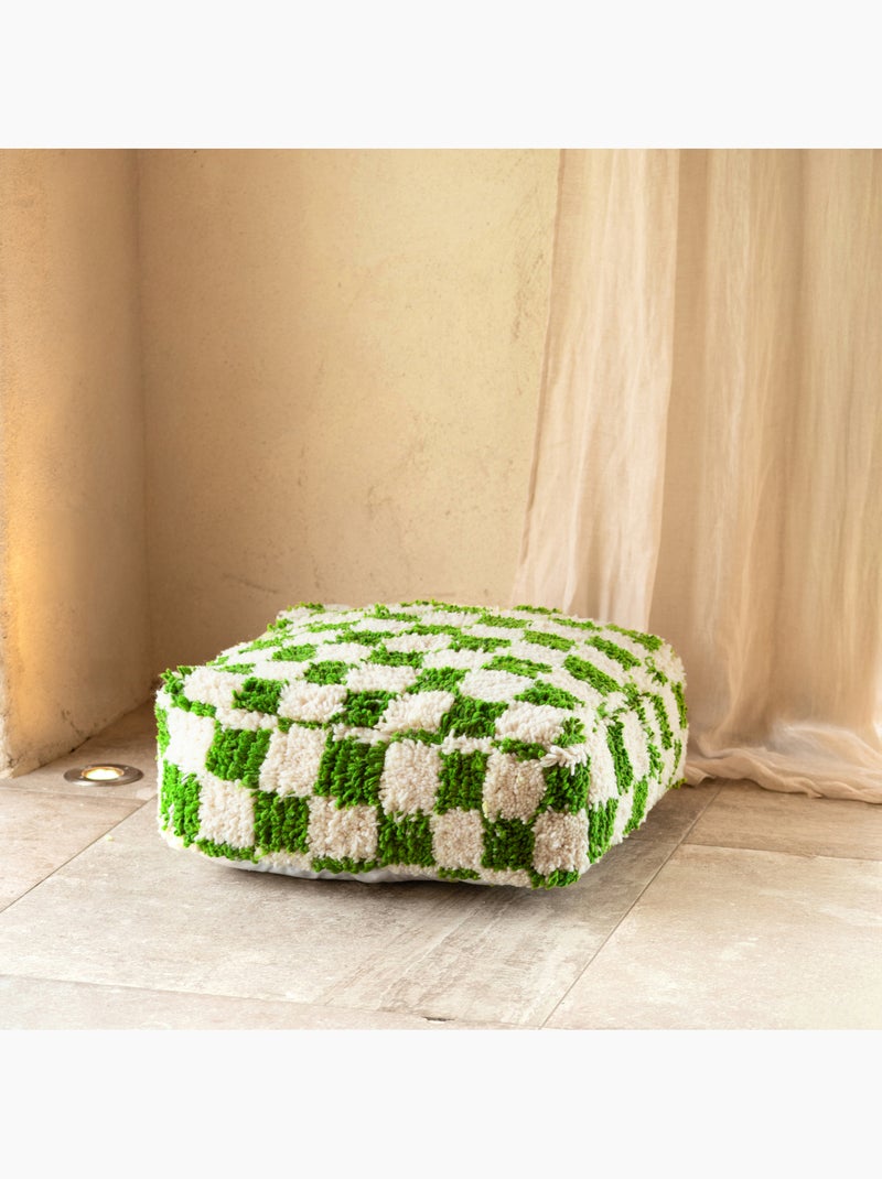 Housse de pouf damier en laine Vert - Kiabi