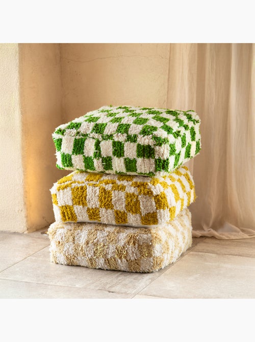 Housse de pouf damier en laine - Kiabi