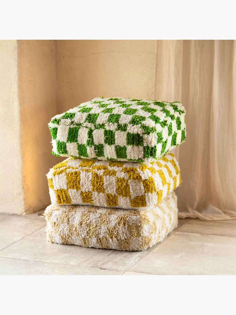 Housse de pouf damier en laine Vert - Kiabi