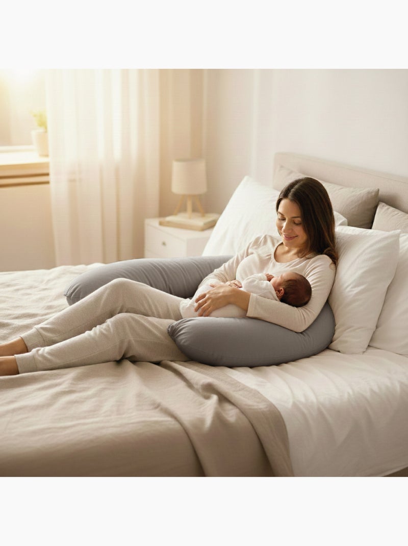 Housse pour coussin de grossesse, maternité et d'allaitement  - Monsieur Bébé Gris - Kiabi