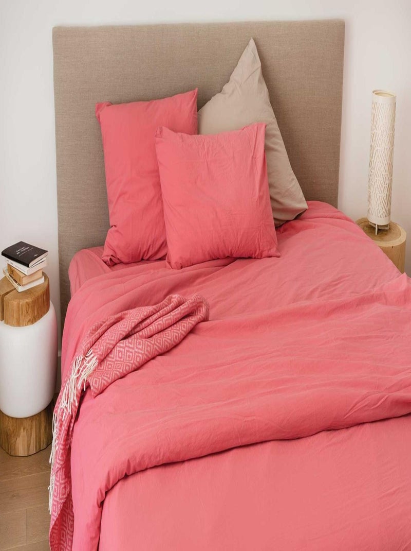 Housse Pour Edredon en Coton Lavé Rose - Kiabi