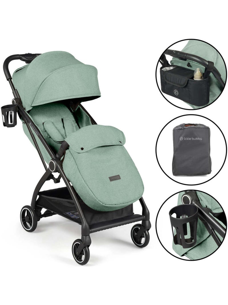 Ickle Bubba Aries Prime Poussette, pliage auto, chauffe-pieds et sac inclus (Vert sauge) Vert - Kiabi