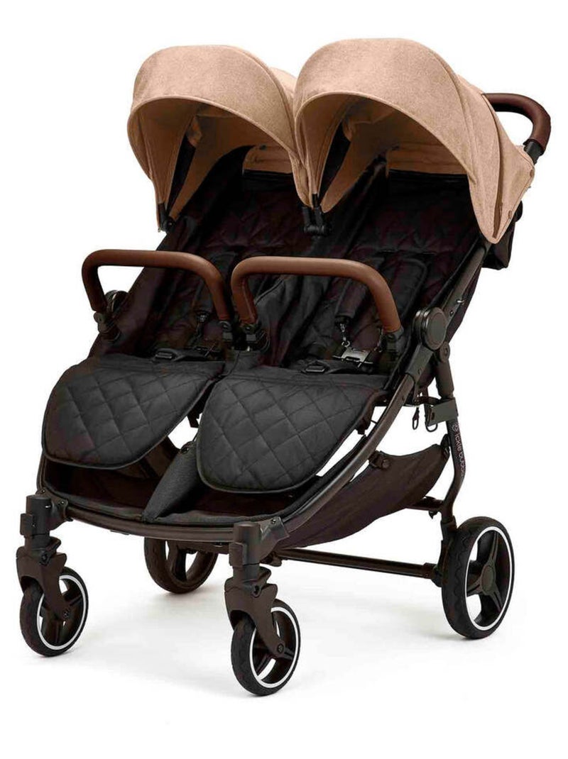 Ickle Bubba Venus Max – Poussette double compacte avec chauffe-pieds et housse de pluie (Biscuit) Beige - Kiabi