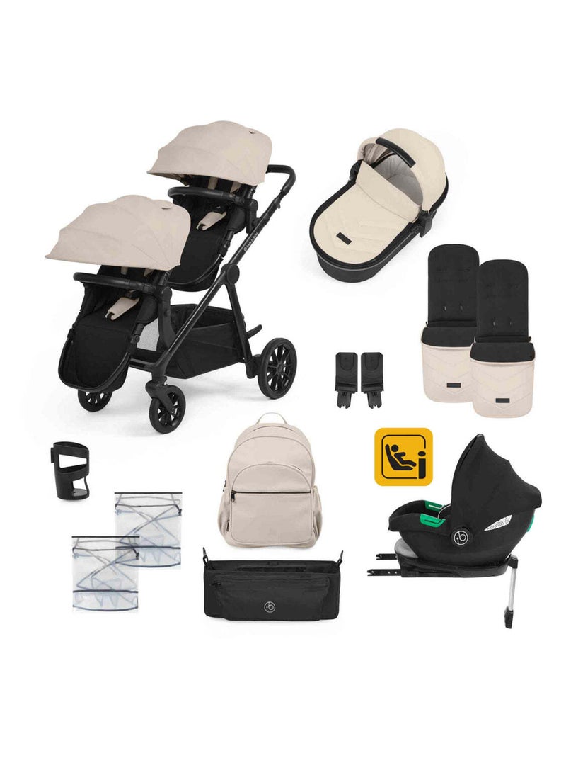 Ickle Bubba Virgo Twin 14 pcs – Poussette tandem, siège i-Size Cirrus, ISOFIX, nacelle (Pierre) Beige - Kiabi