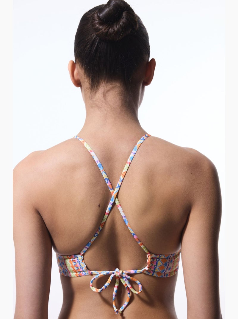 Ila haut de bikini réversible à col halter penti Blanc Orange Bleu - Kiabi