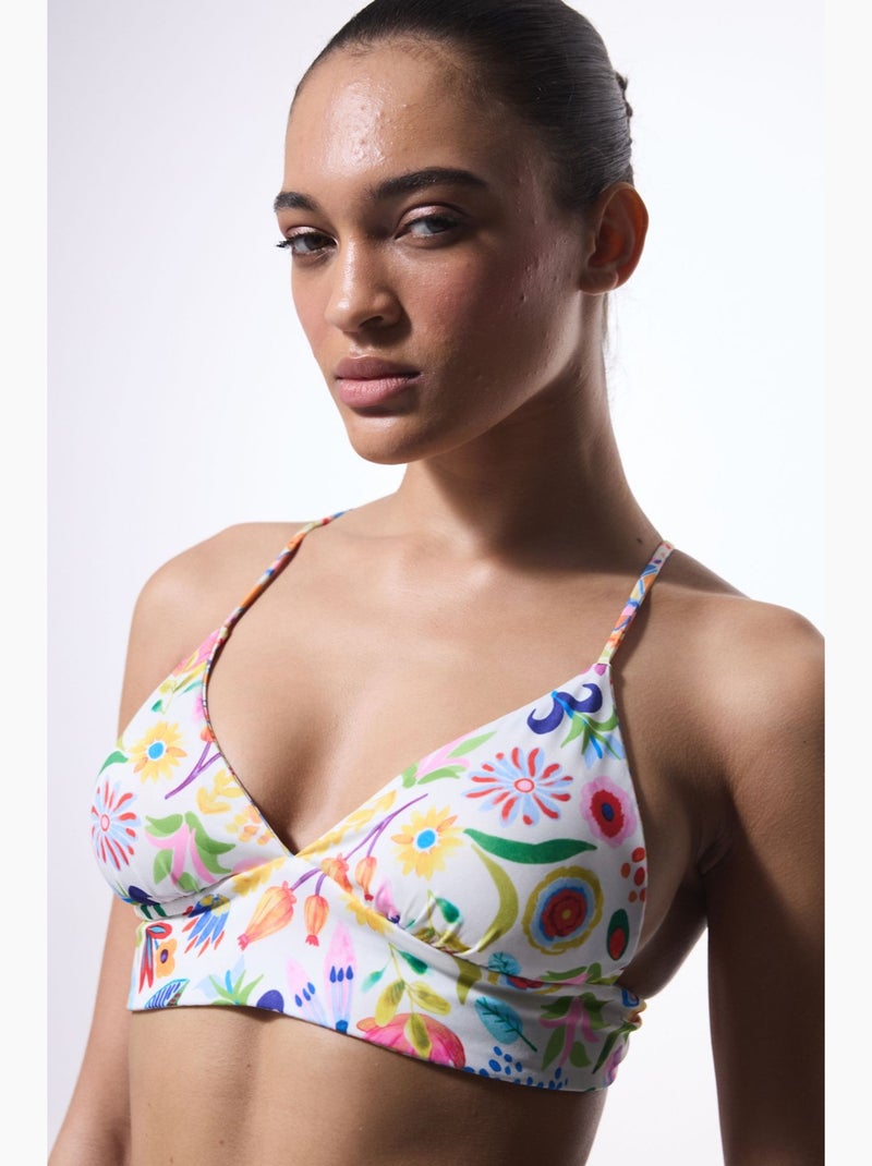 Ila haut de bikini réversible à col halter penti Blanc Orange Bleu - Kiabi