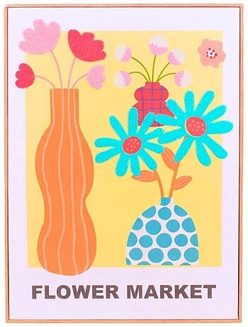 Image encadrée colorée avec fleurs brodées 45x60cm
