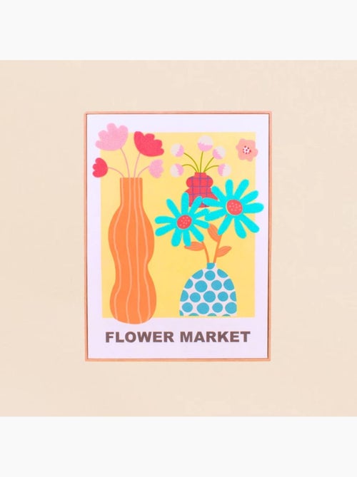 Image encadrée colorée avec fleurs brodées 45x60cm - Kiabi