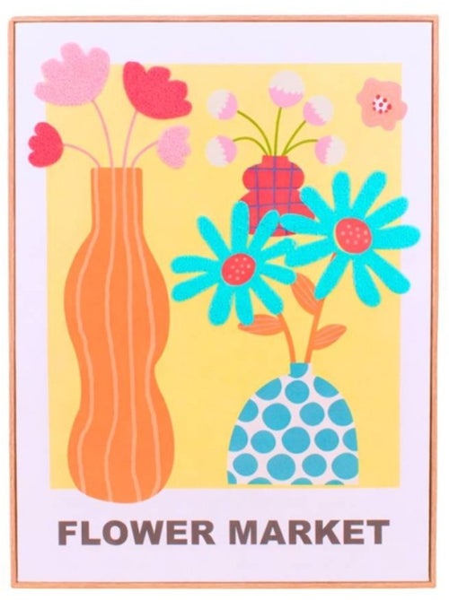 Image encadrée colorée avec fleurs brodées 45x60cm - Kiabi