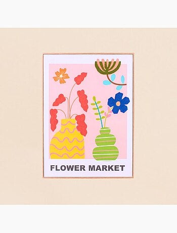 Image encadrée colorée avec fleurs brodées 45x60cm