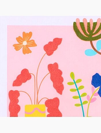 Image encadrée colorée avec fleurs brodées 45x60cm