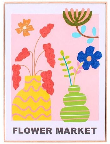 Image encadrée colorée avec fleurs brodées 45x60cm