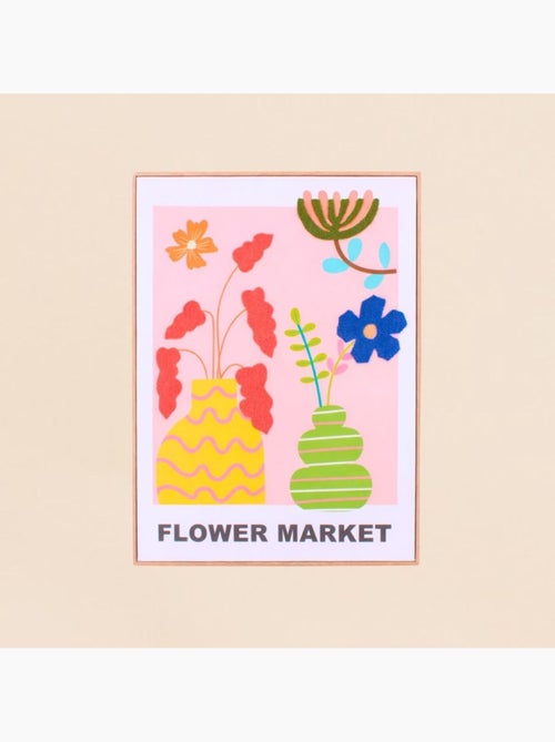 Image encadrée colorée avec fleurs brodées 45x60cm - Kiabi