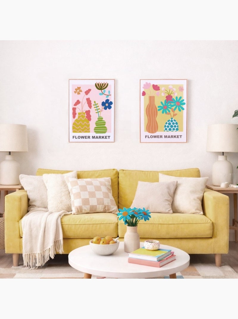 Image encadrée colorée avec fleurs brodées 45x60cm Rose - Kiabi