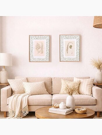 Image encadrée, toile de lin imprimée vert 45x60cm