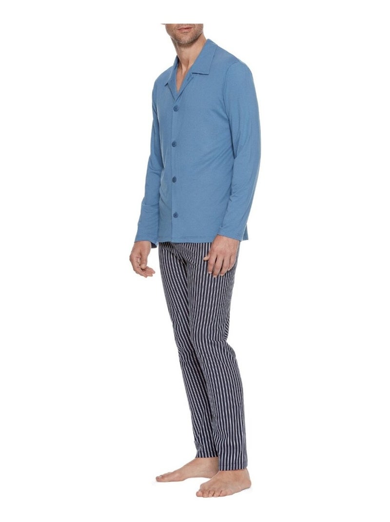 Impetus - Pyjama long 100% coton bio à rayures Bleu - Kiabi