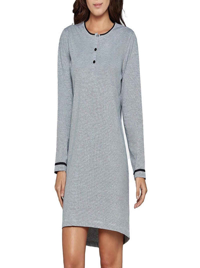 Impetus Woman - Chemise de nuit manches longues en coton bio Organic Bleu - Kiabi