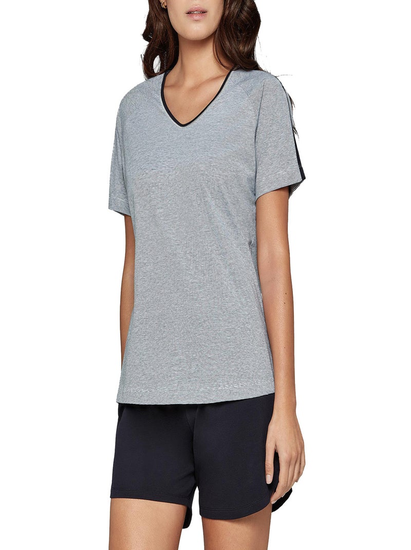 Impetus Woman - Ensemble pyjama court rayé en coton bio Organic Bleu - Kiabi
