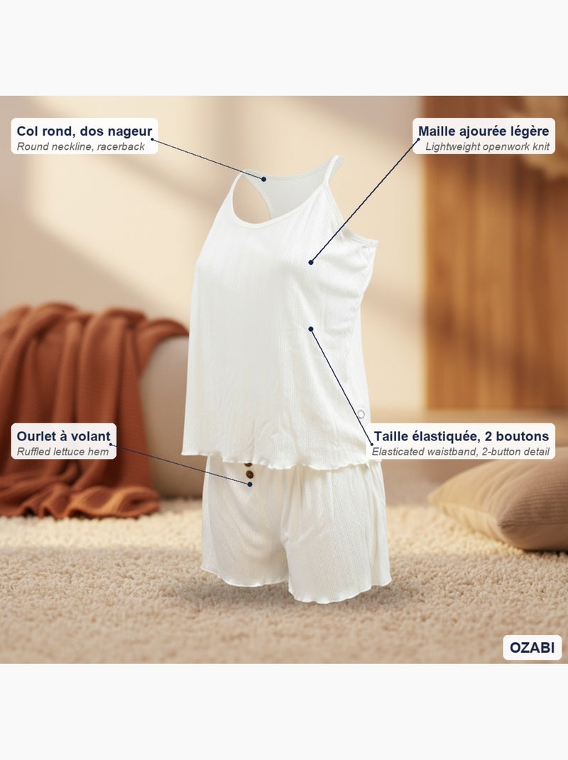INFINITIF PARIS Ensemble Pyjama Short Femme Débardeur et Short Maille Douce Ecru - Kiabi