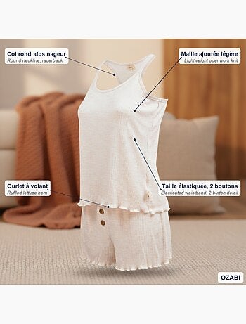 INFINITIF PARIS Ensemble Pyjama Short Femme Débardeur et Short Maille Douce