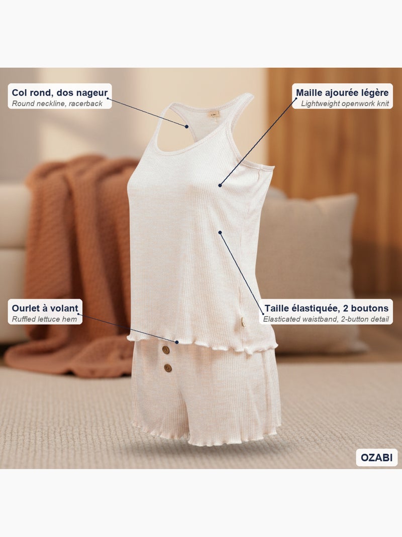 INFINITIF PARIS Ensemble Pyjama Short Femme Débardeur et Short Maille Douce Rose - Kiabi