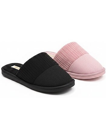 INFINITIF PARIS Pantoufles Mules Femme Pack 2 Paires Tige Côtelée Semelle Mousse