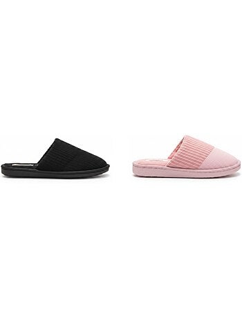 INFINITIF PARIS Pantoufles Mules Femme Pack 2 Paires Tige Côtelée Semelle Mousse