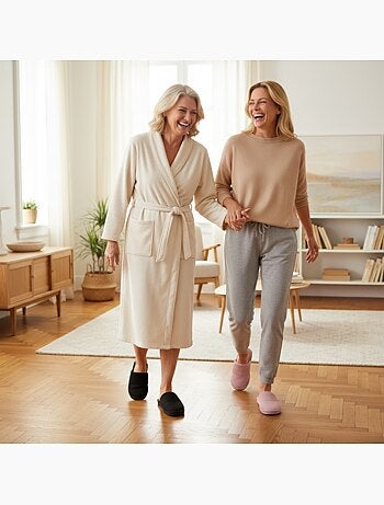 INFINITIF PARIS Pantoufles Mules Femme Pack 2 Paires Tige Côtelée Semelle Mousse